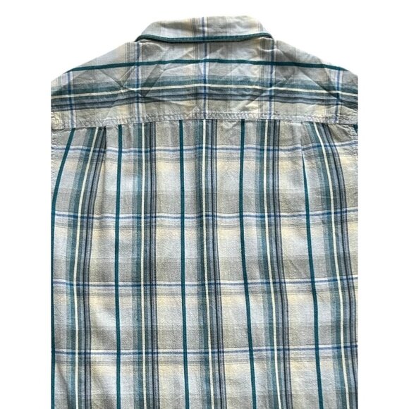 Kuhl Shirt Mens Large Short Sleeve Button Up Blue Plaid Linen Cotton Outdoors - Picture 8 of 12
